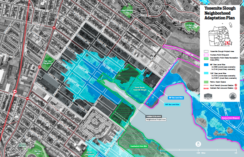 Aerial map of the project area for the Yosemite Slough Neighborhood Adaptation Plan