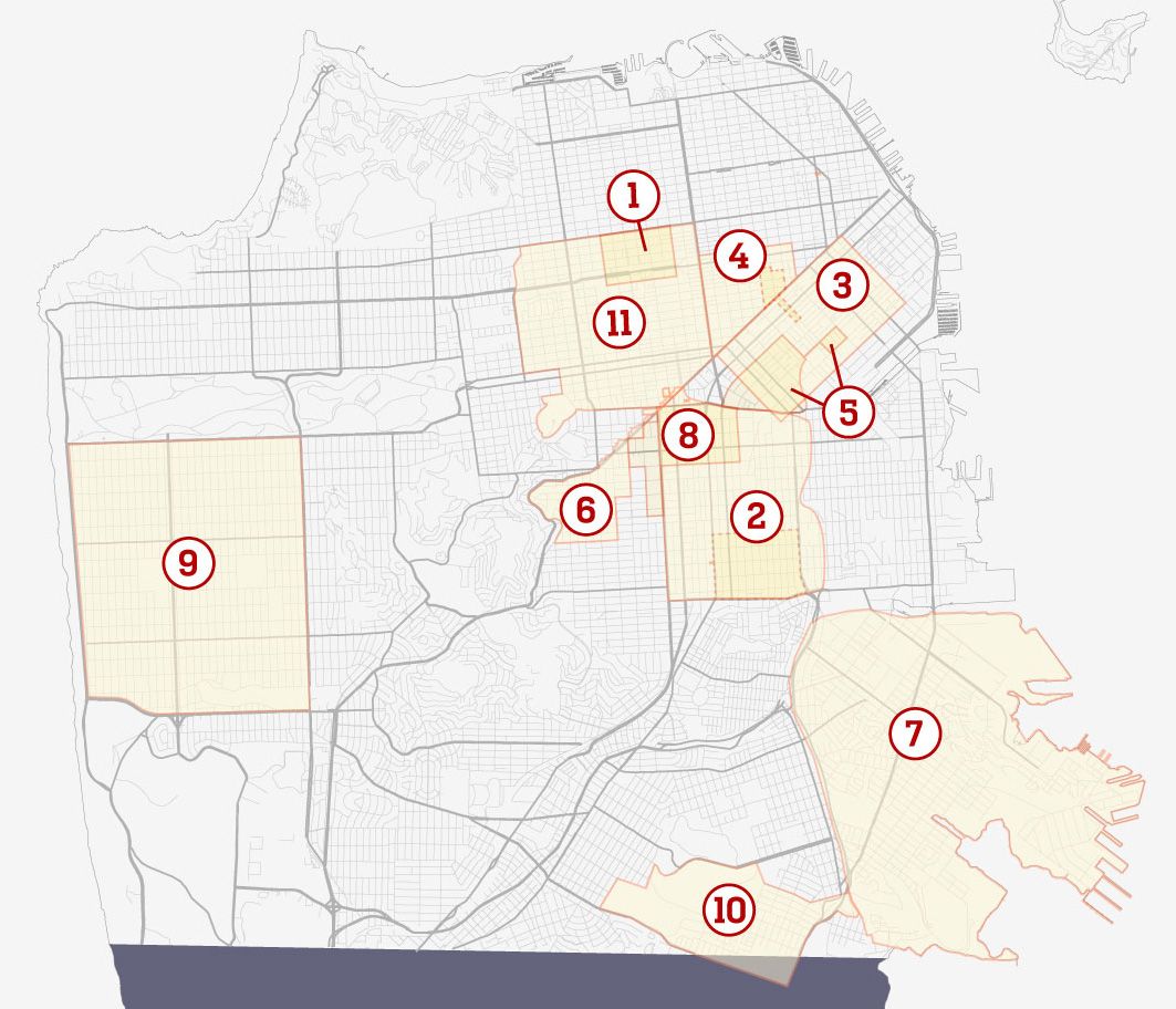 map of San Francisco illustrating the 11 cultural district areas