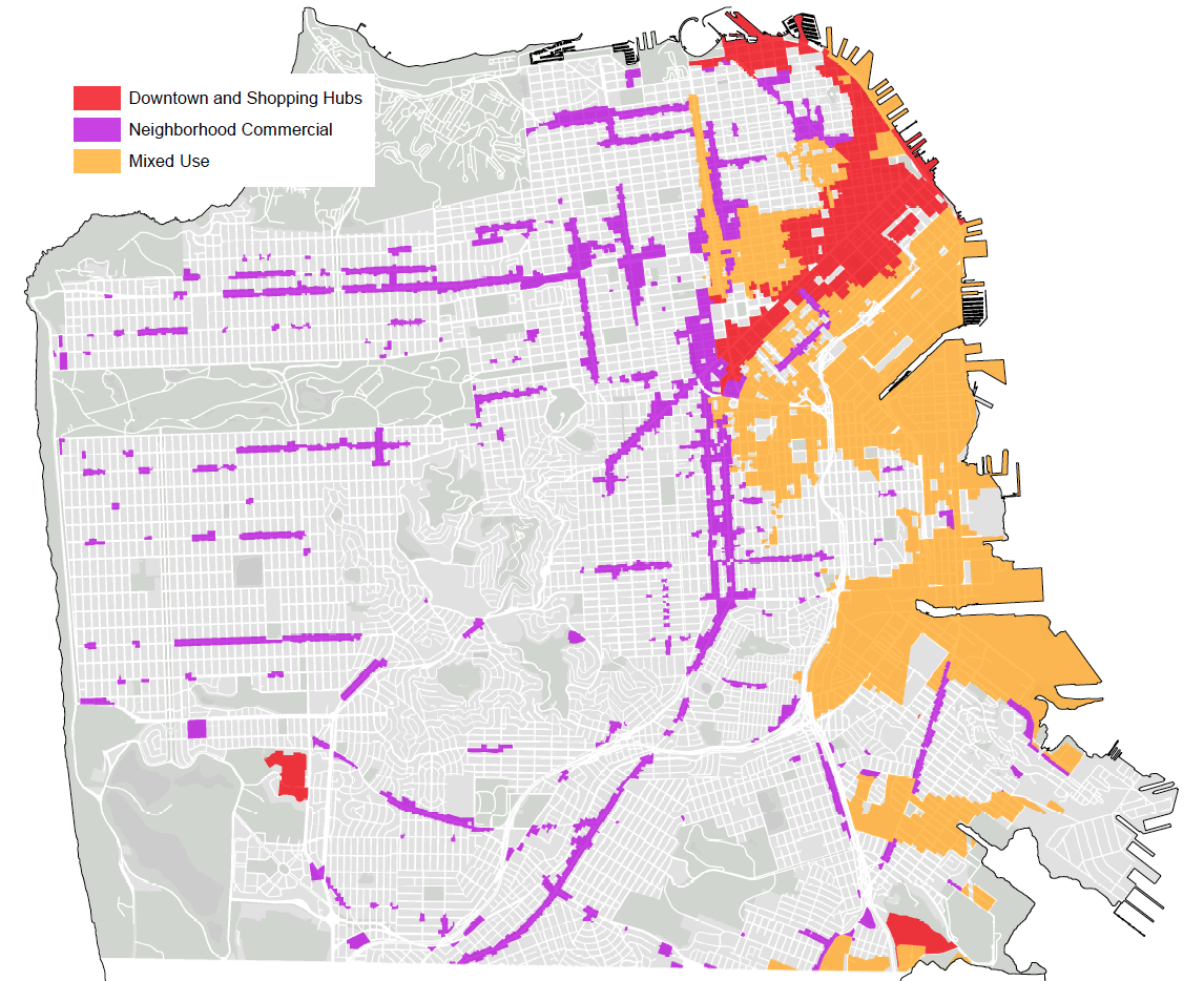 Map showing retail corridors