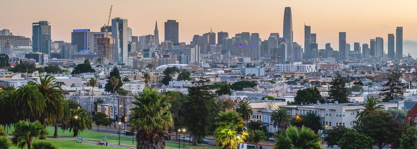 Downtown view of office buildings from Dolores Park at sunrise – photo: iStock/Chris LaBasco