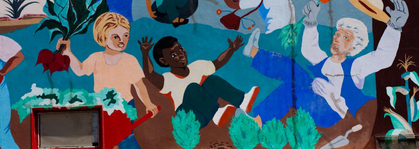 Mural image on the old Visitacion Valley library branch