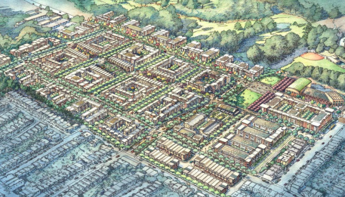 Rendering of aerial view of Sunnydale development area.