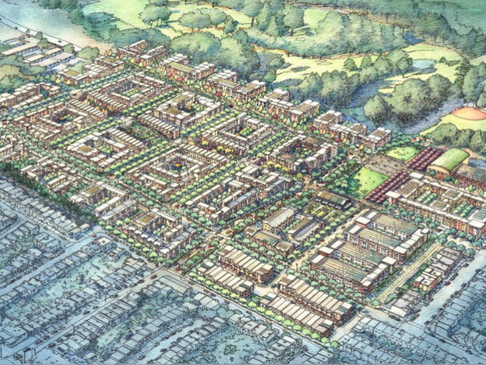 Rendering of aerial view of Sunnydale development area.
