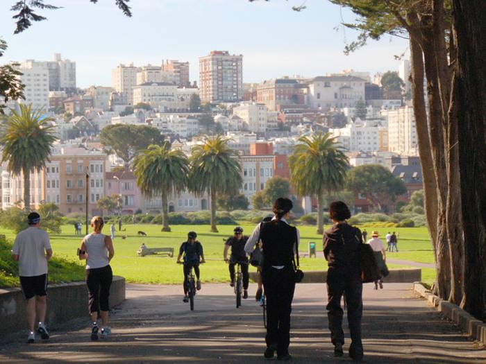 people enjoying Presidio park on a sunny day