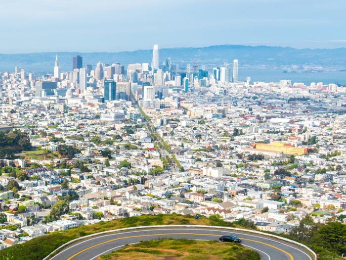 Aerial view of downtown San Francisco as seen from Twin Peaks