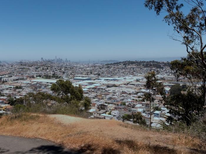 Aerial view of Bayview Hunters Point looking toward downtown San Francisco