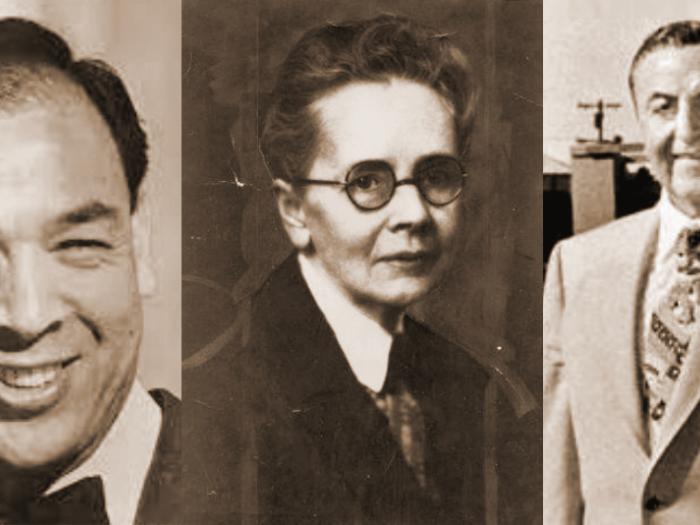 Photo showing three architects of note - Worley Wong, Julia Morgan and unknown
